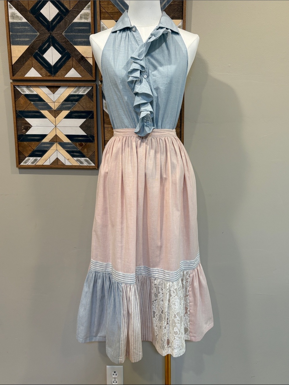 Vintage Ralph Lauren Blue Label Cotton Lace Tiered Midi Prairie Skirt size 4